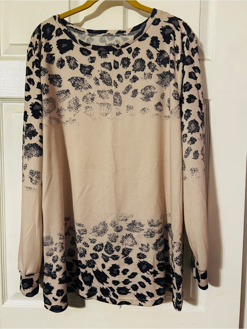 Tickled Teal Beige and Black Leopard-Print Crewneck Sweatshirt